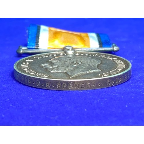 1105 - WW1 British War and Victory Medal awarded to 45813 Pte G S Spencer South Wales Borderers.