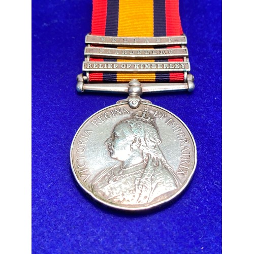 1107 - Queens South Africa Medal with Belfast, Paardeberg, Kimberley clasps awarded to 8035 Pte W Marsh Wel... 