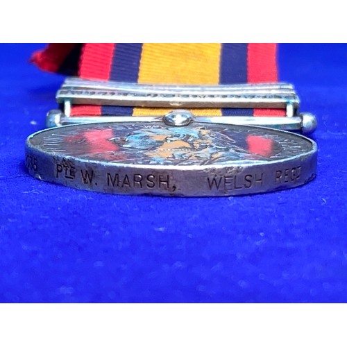 1107 - Queens South Africa Medal with Belfast, Paardeberg, Kimberley clasps awarded to 8035 Pte W Marsh Wel... 