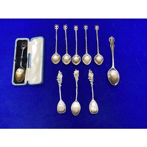 1114 - Collection of antique silver spoons including one stamped The English watch company Birmingham 1939.