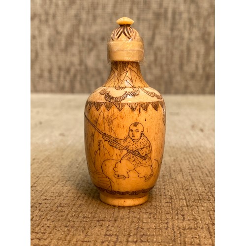 1126 - Japanese bone carved and signed perfume bottle.