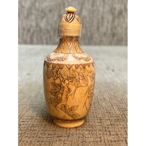 1126 - Japanese bone carved and signed perfume bottle.