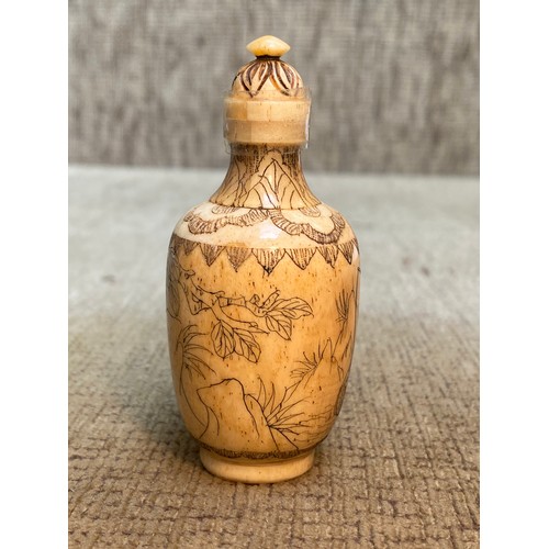 1126 - Japanese bone carved and signed perfume bottle.