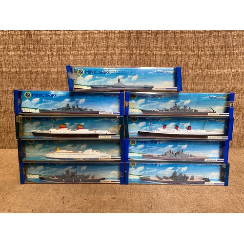 830 - Collection of 9 mimic ships (boxed) including Bismarck and Vanguard.