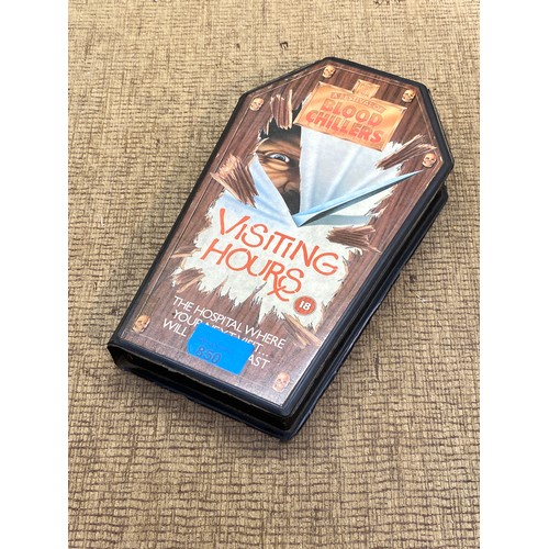 850 - Rare Sample VHS copy of the Horror film Visiting Hours in special edition coffin case.