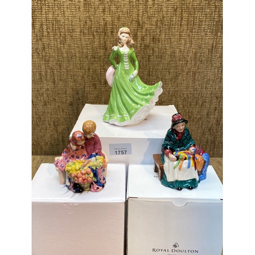 1757 - Two boxed Royal Doulton  miniature figurines including Silks and Ribbons and a boxed Royal Worcester... 