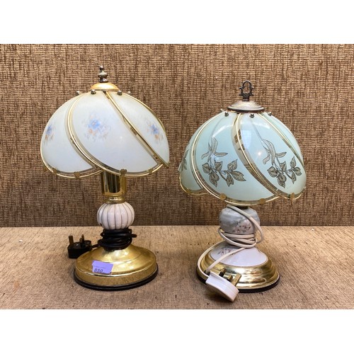 850 - Two brass and ceramic table touch lamps.