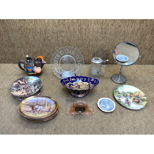 442 - Quality glass and ceramics including a rose pink glass mantle clock, Royal Doulton collectable plate... 