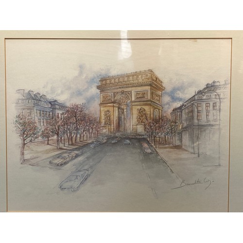 1088 - A pencil Sketch of the Arc De Triomphe By Bunschtu in a gold guilted frame 54cm x 46cm.