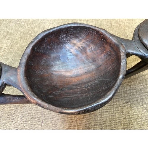 1097 - African carved Trible 3 dish serving platter.