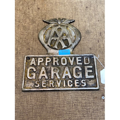 1102 - AA Approved garage services metal plate. 28cm