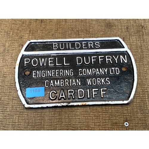 1104 - Powell Duffryn Engineering cast iron plate. 27 cm.