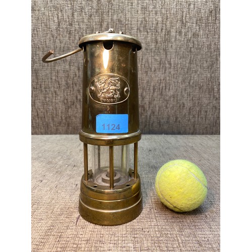 1124 - Brass Welsh vintage mining lamp.