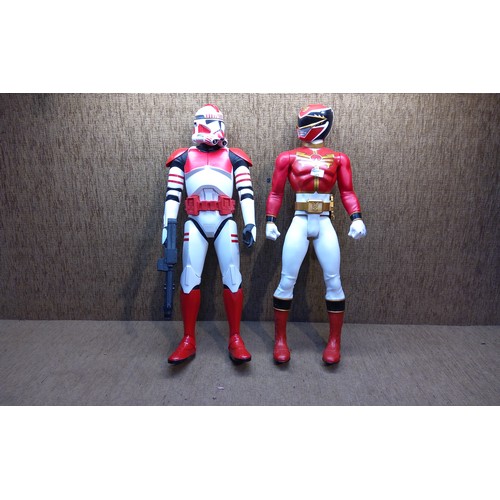 529 - Large shock clone trooper figure and Power ranger figure standing 78cm tall.