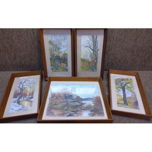 1187 - Collection of framed water colours some signed E . Crawford.