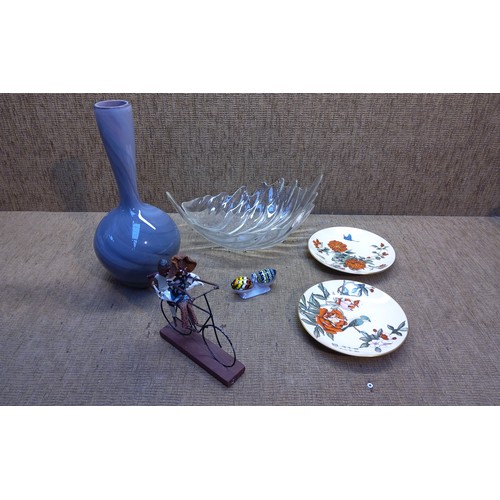 539 - Collectable glass and ceramics including A pair of glass eggs on Polish ceramic egg holder, a Studio... 