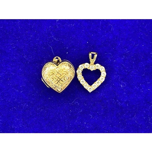 1538 - 9ct gold heart pendant and 9ct gold heart locket 2.4 grams.