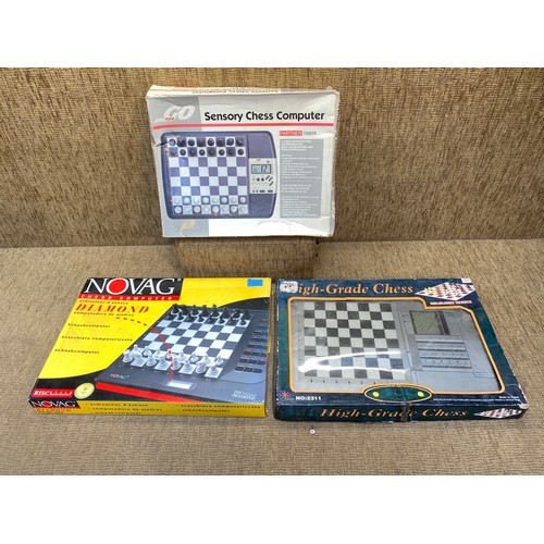 1277 - Three electronic chess sets including Novag, Sensory and High grade chess.