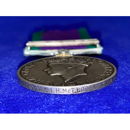 914 - General Service Medal 1918-62 With Palestine clasp awarded to 225810 ACI H Mc T Roderickson RAF.