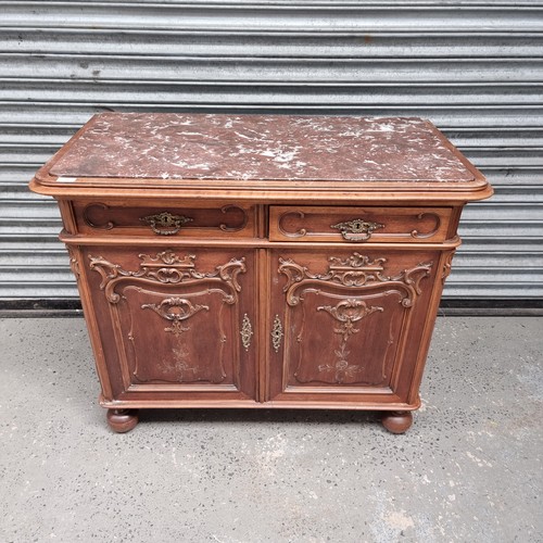 35 - Marble topped solid wood Sideboard storage unit.