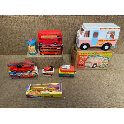 1062 - Boxed Die cast and vintage toys including matchbox super kings K11 Transporter and Telsalda Hovercra... 