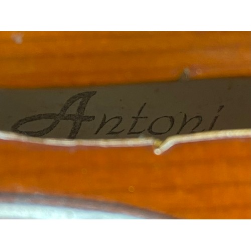 1092 - Antoni cased Violin with bow and Antonius Stradivarius Violin for restoration.