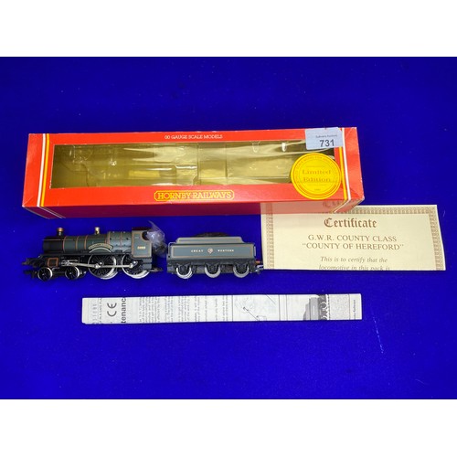 731 - Hornby Railways R298 GWR 4-4-0 Loco County Class County of Hereford Limited Edition.