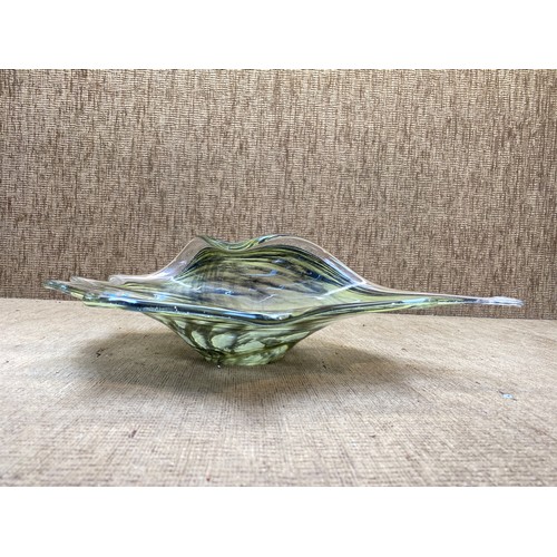 1137 - Large Mottled Green and Black Murano sculpted bowl.