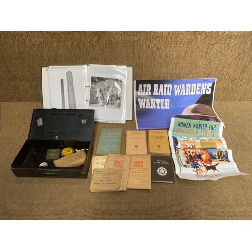 1162 - WW2 Air raid precautions (ARP) Items including training pamphlets, first aid box and equipment, post... 