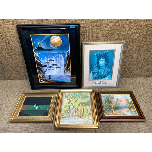 1199 - 5 framed prints and paintings all various sizes.