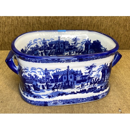 1202 - Large Victoria ware flow blue ironstone porcelain planter 40cm wide 21cm high.