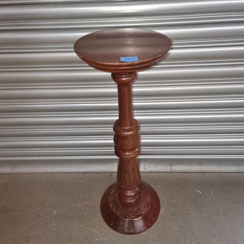 1221 - Two large solid wood tall standing plant stands.