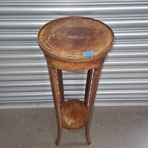 1222 - Edwardian walnut inlaid plant stand and mahogany 3 tier cake stand.