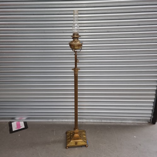 1226 - Tall standing brass Corinthian column Duplex oil lamp 5ft tall (Chimney is in office)