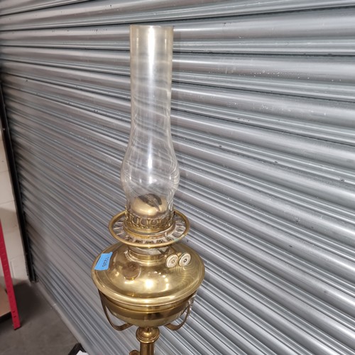 1226 - Tall standing brass Corinthian column Duplex oil lamp 5ft tall (Chimney is in office)