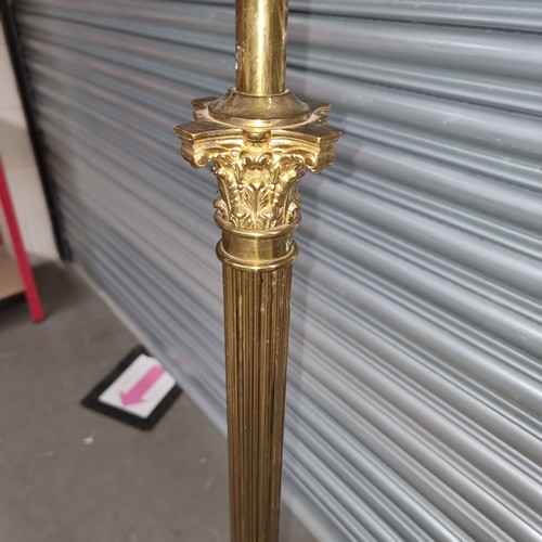 1226 - Tall standing brass Corinthian column Duplex oil lamp 5ft tall (Chimney is in office)