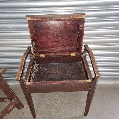 1231 - Vintage upholstered piano stool and a triangle console table.