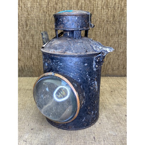 1241 - Large antique metal railway lamp.