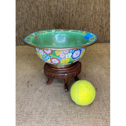 1246 - Chinese cloisonné bowl on a wooden stand.