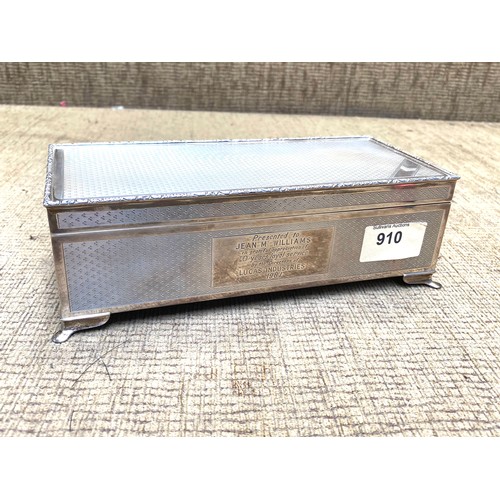 910 - Stirling silver Birmingham 1981, Lucas industries presentation box by Harman Brothers . 205Lx70Hx90W... 