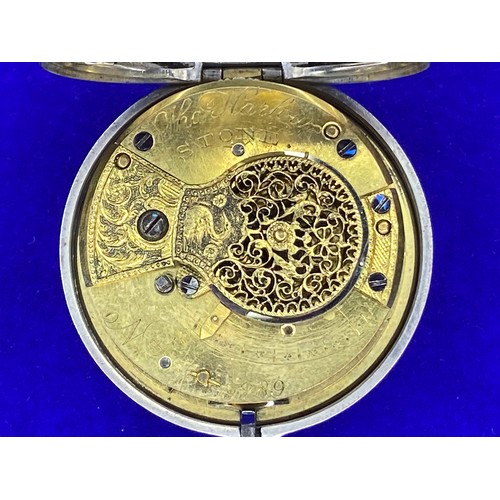 921 - William IV Silver Hunter verge watch. Thomas Harlow, Stone (Staffs) chain fusee movement with verge ... 