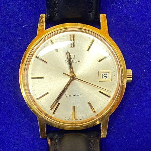 923 - Omega Genève gold plated hand wind dress watch 35mm case. Quickset Date.