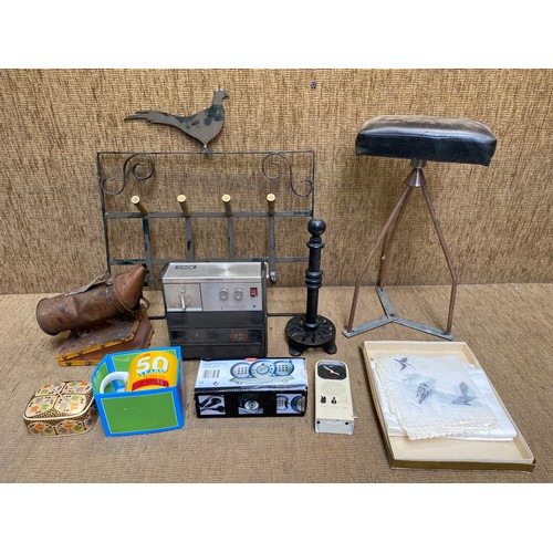 217 - Mixed vintage items including Sony Solid state radio and a custom made coat rack.