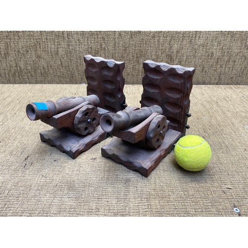 1298 - Vintage pair of wooden cannon bookends.