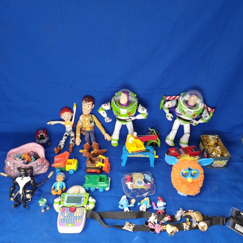 1235A - Collection of retro toy figures including Moshi Monsters and Buzz light year.