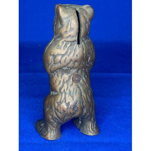 762 - Solid brass Grizzly bear vintage money bank.