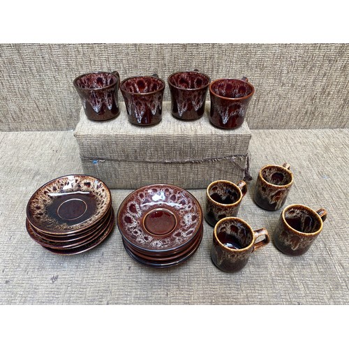 17 - Mixed collectable ceramics, crystal and glass including a mottled brown 1970s tea and coffee set.