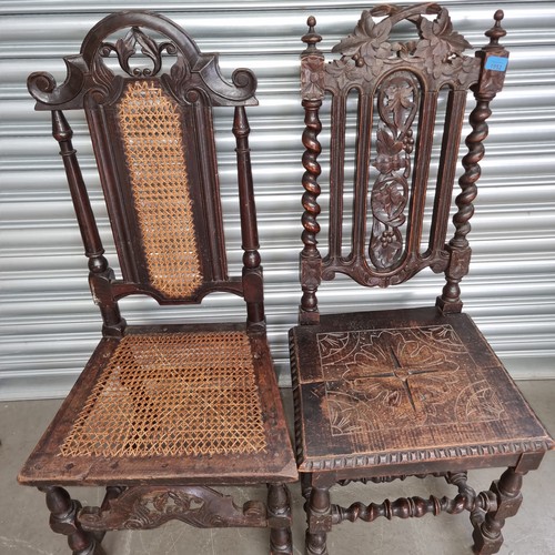 1052 - Two antique Chairs one with barley twist legs  and one with a rattan seat.