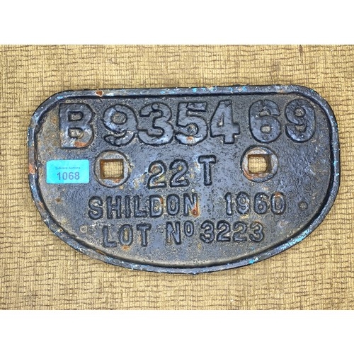 1068 - Cast metal Railway plate 1960. 28 cm.