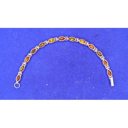 853 - Silver and Amber style stone bracelet stamped 925.